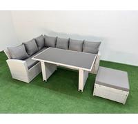 Fimous 7 Seater Wicker Rattan Corner Sofa Sets Outdoor Garden Furniture Sets With Lounge Sofa Big Footstool Light Grey