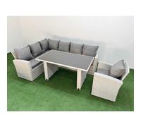 FIMOUS Corner Sofa Set - 7-Seater Wicker Rattan Outdoor with Dining Table, Armchair Light Grey