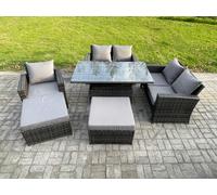 Fimous 7 Seater Wicker Rattan Garden Furniture Rising Table Set with 2 Big Footstool Double Seat Sofa Armchairs Dark Grey Mixed Fimous Dark Grey