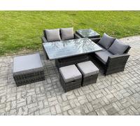 Fimous 7 Seater Wicker Rattan Garden Furniture Rising Table Set with Side Table 3 Footstool Double Seat Sofa Side Table Dark Grey Mixed Fimous Dark Grey