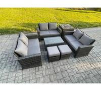 Fimous 7Pc Rattan Sofa Garden Furniture Outdoor Patio Set With Side Table 2 Small Footstools Double Seat Sofa Dark Grey Mixed