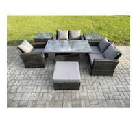 Fimous 7-Piece Rattan Garden Furniture Set - Dark Grey Mixed Outdoor Height Adjustable Dining Set with 2 Side Tables & Footstool