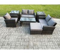 Fimous 7pcs Rattan Outdoor Garden Furniture Sofa Set with Coffee Table 2 Side Tables Big Footstool Dark Grey Mixed Fimous Dark Grey