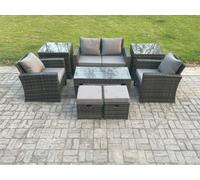 Fimous 8 Pcs Outdoor Lounge Sofa Set Wicker Pe Rattan Garden Furniture Set With Rectangular Coffee Table Armchair