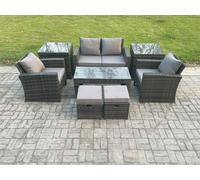 Fimous 8 Pcs Outdoor Lounge Sofa Set Wicker Pe Rattan Garden Furniture Set With Rectangular Coffee Table Armchair
