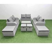 Fimous 8 Pcs Rectangular Coffee Table Set Reclining Chair Inclining Sofa Love Sofa 2 Big Footstool 2 Small Stool Light Grey