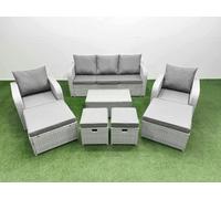 Fimous 8 PCs Rectangular Coffee Table Set Reclining Chair Inclining Sofa Seat 2 Big Footstool 2 Small Stool Light Grey