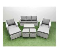 Fimous 8 Pcs Rectangular Coffee Table Set Reclining Chair Inclining Sofa Seat 2 Big Footstool 2 Small Stool Light Grey