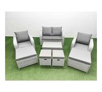 Fimous 8 PCs Rectangular Coffee Table Set Reclining Chair Inclining Sofa Seat 2 Big Footstool Light Grey