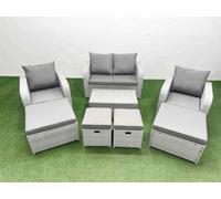 Fimous 8 Pcs Rectangular Coffee Table Set Reclining Chair Inclining Sofa Seat 2 Big Footstool Light Grey