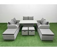 Fimous 8 PCs Rising Dining Table Set Inclining Love Sofa Seat 2 Big Footstool 2 Small Stool Light Grey