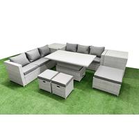Fimous 8 PCs Rising Dining Table Set Rattan Furniture Set with 3 Seater Sofa in Light Grey Fimous Light Grey
