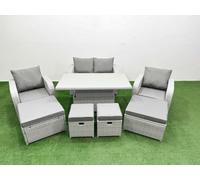 Fimous 8 PCs Rising Dining Table Set Reclining Chair Inclining Love Sofa Seat 2 Big Footstool 2 Small Stool Light Grey