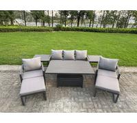 Fimous 8-Piece Aluminium Garden Furniture Sets 7 Seater With Adjustable Rising Lifting Dining Table 2 Chairs 2 Stool 2 Side Tables