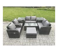 8 Piece Rattan Garden Furniture Set Outdoor Patio Sofa, Table and Chairs Garden Table Ideal for Pool Side, Balcony, Outdoor Patio Set Fimous Dark Grey One Size