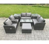 Fimous 8 Piece Rattan Garden Furniture Set Outdoor Patio Sofa, Table & Chairs Garden Table Ideal for Pool Side, Balcony, Outdoor Patio Set Fimous Dark Grey