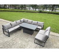 Fimous 8 Pieces Aluminium Garden Furniture Set With With Adjustable Rising Lifting Dining Table Dark Grey