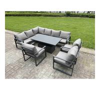 Fimous 8 Pieces Aluminium Garden Furniture Sets with Adjustable Rising Lifting Dining Table,Chair 9 Seater Corner Sofa Set Dark Grey
