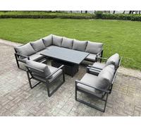 Fimous 8 Pieces Aluminium Garden Furniture Sets With Adjustable Rising Lifting Dining Table,chair 9 Seater Corner Sofa Set