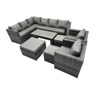 Fimous 8 Pieces Garden Furniture Corner Sofa &3 Footstools Dark Grey Mixed Fimous Dark Grey