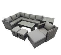 Fimous 8 Pieces Garden Furniture Corner Sofa Set & 3 Footstools Side Table in Dark Grey Fimous Dark Grey