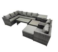 Fimous 8 Pieces Garden Furniture Corner Sofa Set & Chair Big Stool Side Table