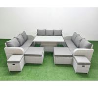 8 Pieces Garden Rising Dining Table High Back Inclining Sofa Set Fimous Light Grey One Size