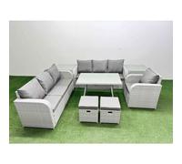 8 Pieces PE Rattan Garden Furniture with 2 Side Tables 2 Small Stools Fimous Light Grey One Size