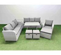 8 Pieces Outdoor PE Rattan Garden Furniture with Side Table 3 Stool Fimous Light Grey One Size
