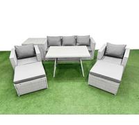 Fimous 8 Pieces Outdoor Pe Rattan Sofa Armchair Set Patio Garden Furniture Sets With Cushions Side Table 2 Big Stools Light Grey