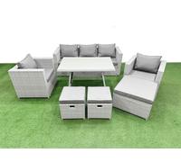 Fimous 8 Pieces Outdoor PE Rattan Sofa Armchair Set with 3 Stools Light Grey Fimous Light Grey