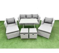 8 Pieces Outdoor PE Rattan Sofa Armchair Set with 4 Stools Light Grey Fimous Light Grey One Size