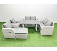 Fimous 8 Pieces Outdoor Pe Rattan Sofa Reclining Chair Set With Cushions 2 Side Tables Big Stool Light Grey