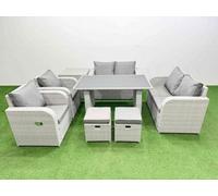 Fimous 8 Pieces Outdoor Pe Rattan Sofa Reclining Chair Set With Cushions Side Table 2 Small Stools Light Grey