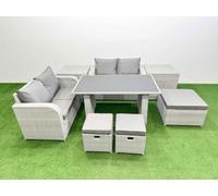 Fimous 8 Pieces Outdoor Pe Rattan Sofa Set Patio Garden Furniture Sets With Cushions 2 Side Tables 3 Stools Light Grey