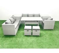 Fimous 8 Pieces Outdoor Rattan Sofa Set Cushions Patio Garden Furniture Sets Armchair Dining Table 2 Side Tables