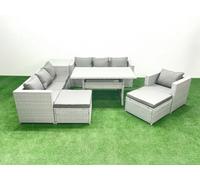 Fimous 8 Pieces Outdoor Rattan Sofa Set Cushions Patio Garden Furniture Sets Armchair Dining Table Side Table 2 Stools