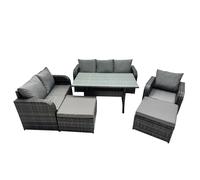 Fimous 8 Seat Outdoor Dining Table Sofa Set with 2 Big Stools