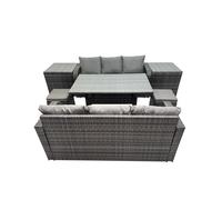 Fimous 8 Seat Outdoor Wicker PE Rattan Garden Furniture Set Dining Table Sofa Set with 2 Small Stool 2 Side Tables Dark Grey Mixed
