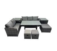 Fimous 8 Seat Outdoor Dining Table Sofa Sets with 3 Stools 2 Side Tables