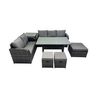 Fimous 8 Seat Outdoor Wicker PE Rattan Garden Furniture Set Dining Table Sofa Sets with 3 Stools Side Table Dark Grey Mixed