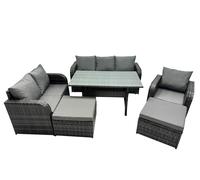 Fimous 8 Seat Outdoor Dining Table Sofa Set with 2 Big Stools