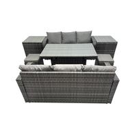 Fimous 8 Seat Outdoor Dining Table Sofa Set with 2 Small Stool 2 Side Tables