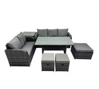 Fimous 8 Seat Outdoor Dining Table Sofa Sets with 3 Stools Side Table