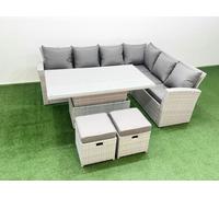 8 Seat Rattan Garden Furniture Corner Sofa Set with Chair Footstools Fimous Light Grey One Size