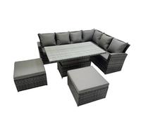 Fimous 8 Seat Rattan Garden Furniture Corner Sofa Set with 2 Big Footstools