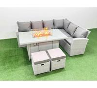8 Seat Rattan Garden Furniture Corner Sofa Set Gas Firepit Table Sets Fimous Light Grey One Size