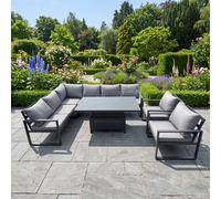 Fimous 7 Pieces Aluminium Garden Furniture Sets with Adjustable Rising Lifting Dining Table Chair 8 Seater Corner Sofa Set Dark Grey