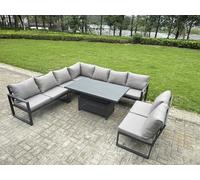 Fimous 8 Pieces Aluminium Garden Furniture Set With With Adjustable Rising Lifting Dining Table Dark Grey