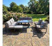 Fimous 8 Seater Aluminium Garden Sofa Set with 2 Chairs, Footstool, Adjustable Dining Table - Dark Grey